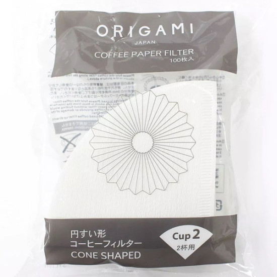 Filtri di carta Origami Cup 2 per dripper 1–2 tazze, confezione da 100 pezzi.